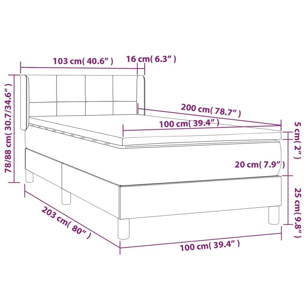 Pat box spring cu saltea, gri taupe, 100x200 cm, textil