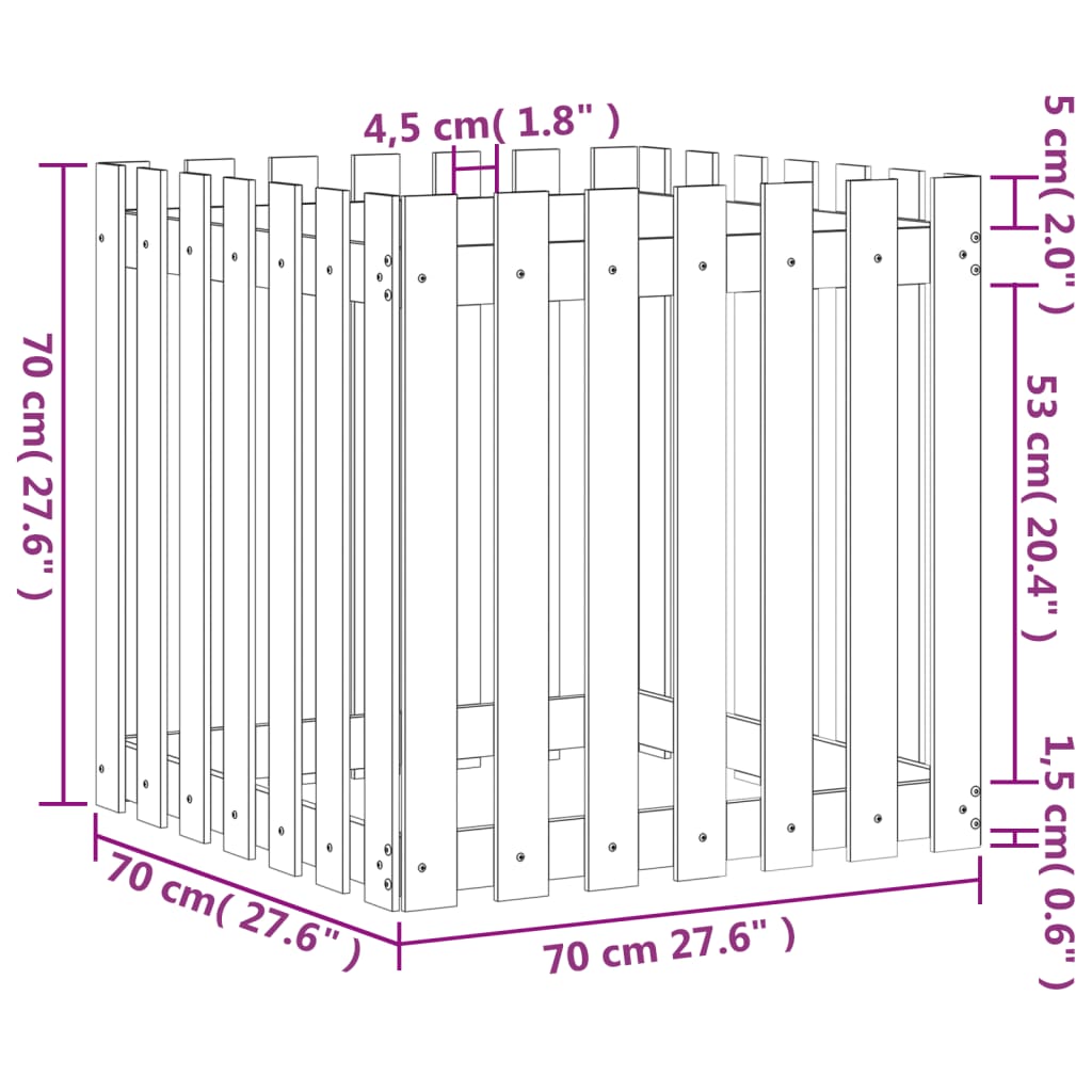 Jardinieră grădină design gard, 70x70x70 cm, lemn masiv douglas