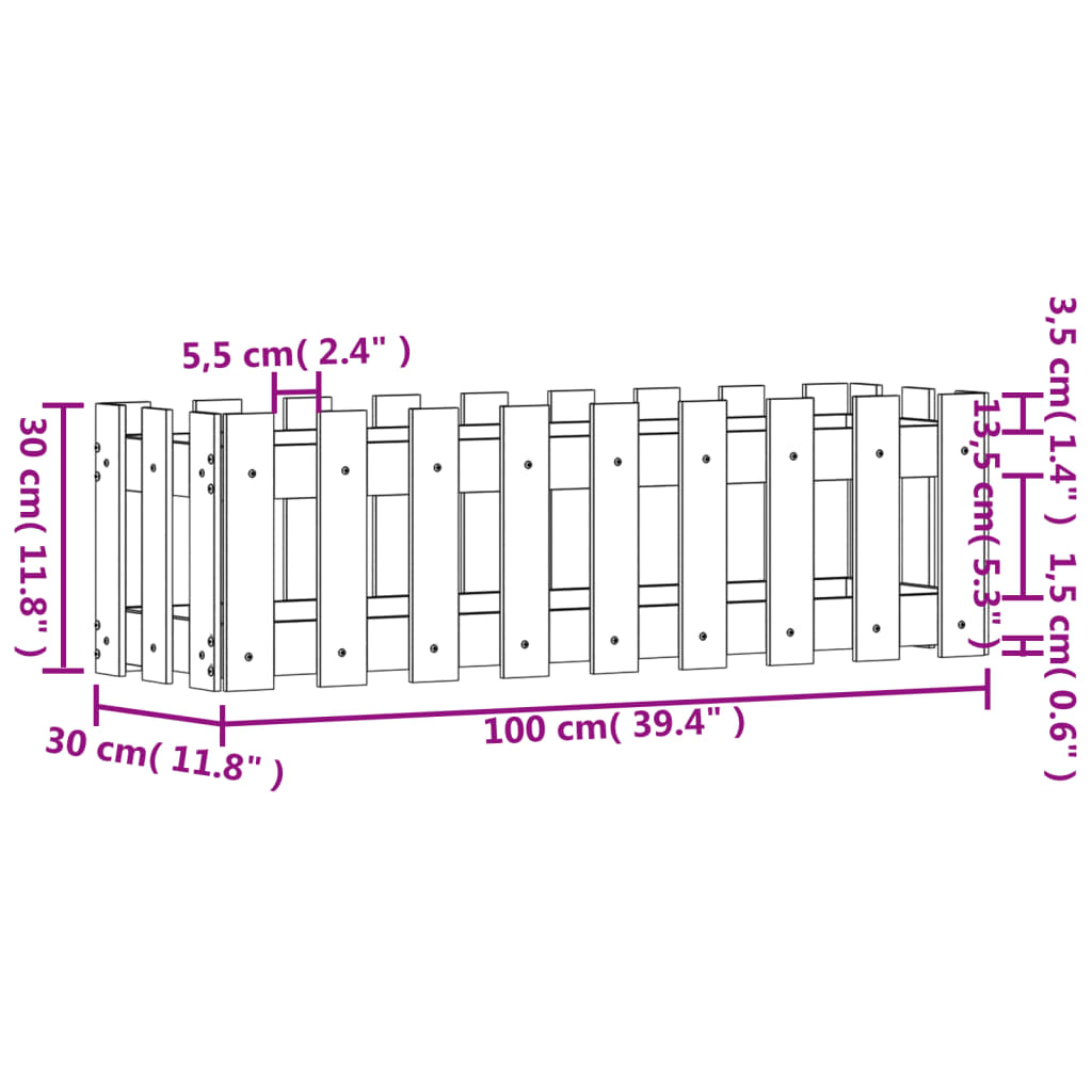 Pat înălțat grădină design gard alb 100x30x30cm lemn pin tratat