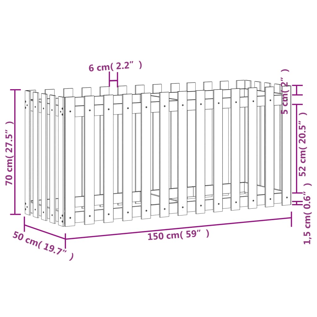 Pat înălțat grădină design gard alb 150x50x70cm lemn pin tratat