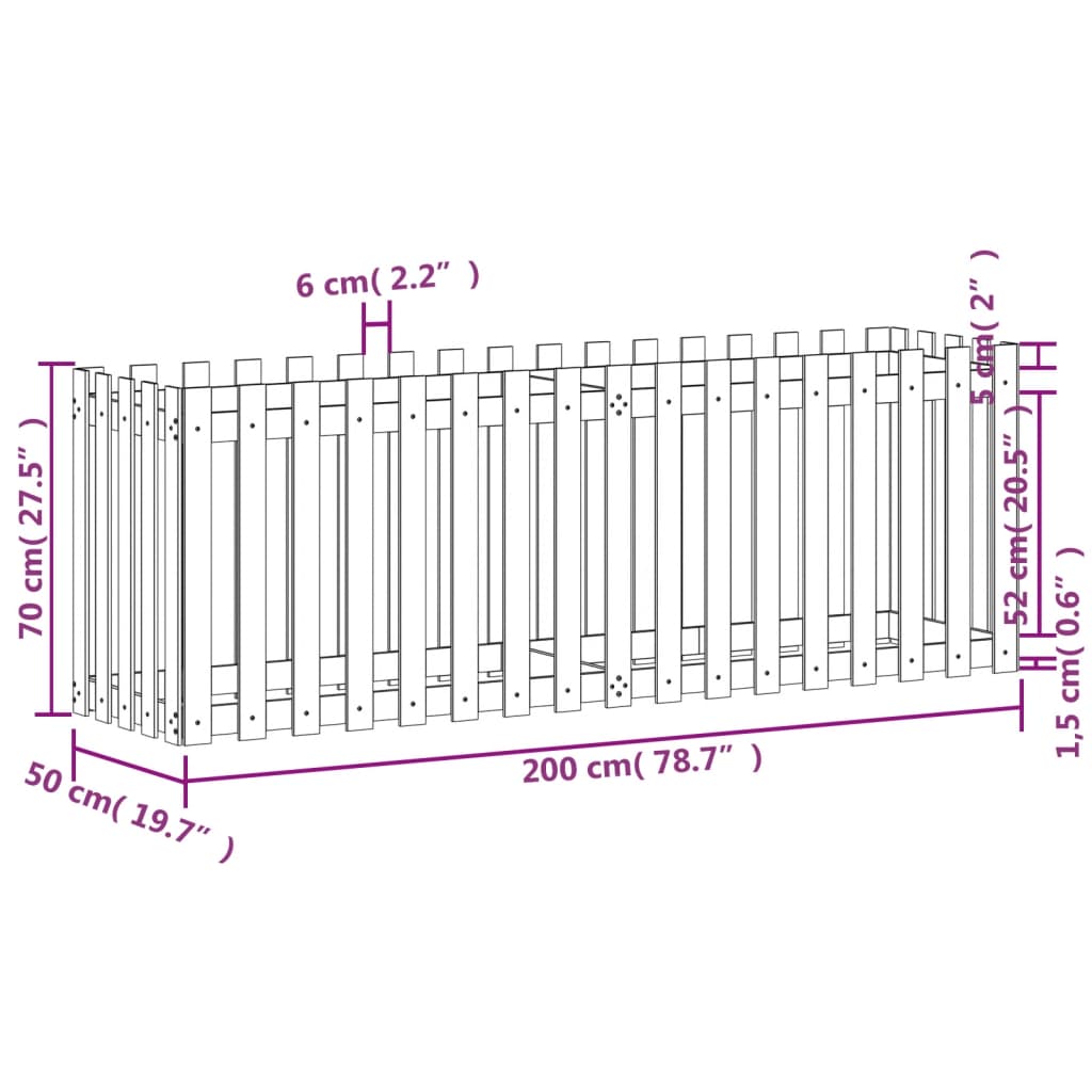 Pat înălțat grădină design gard 200x50x70 cm lemn impregnat pin