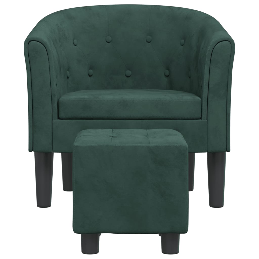 Fotoliu tip cuvă cu taburet, verde închis, catifea