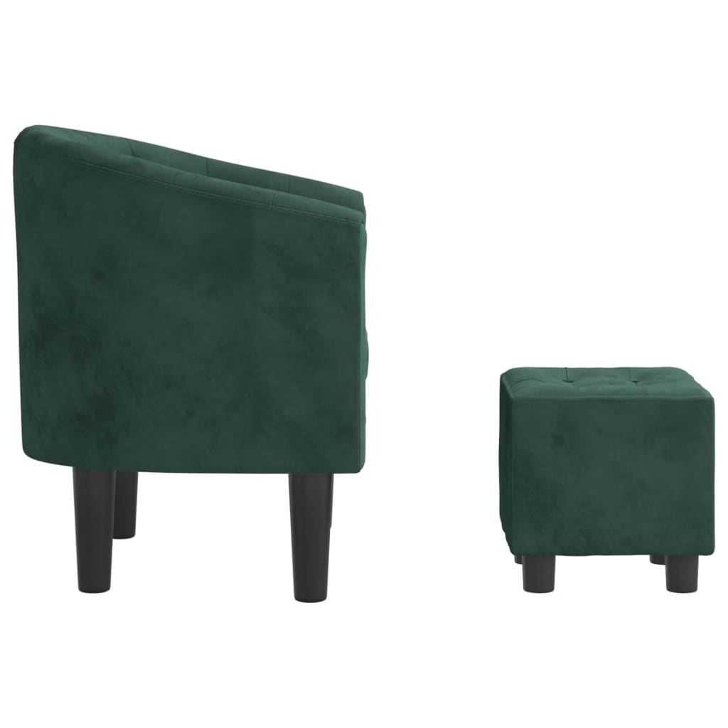 Fotoliu tip cuvă cu taburet, verde închis, catifea
