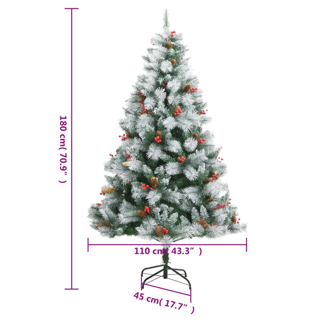 Pom Crăciun artificial cu balamale, conuri, fructe roșii 180 cm