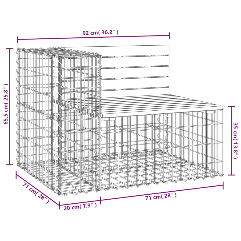 Bancă de grădină design gabion, 92x71x65,5cm, lemn masiv de pin