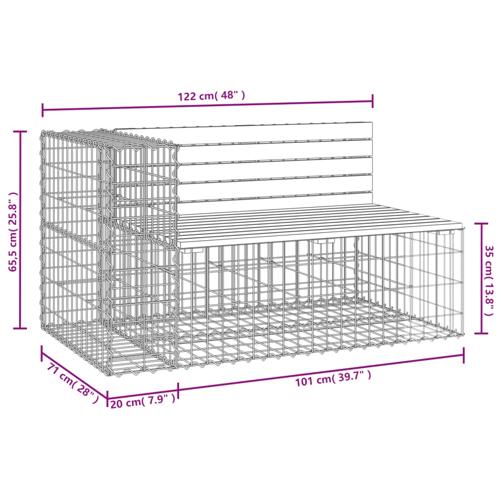 Bancă de grădină design gabion 122x71x65,5cm lemn masiv Douglas