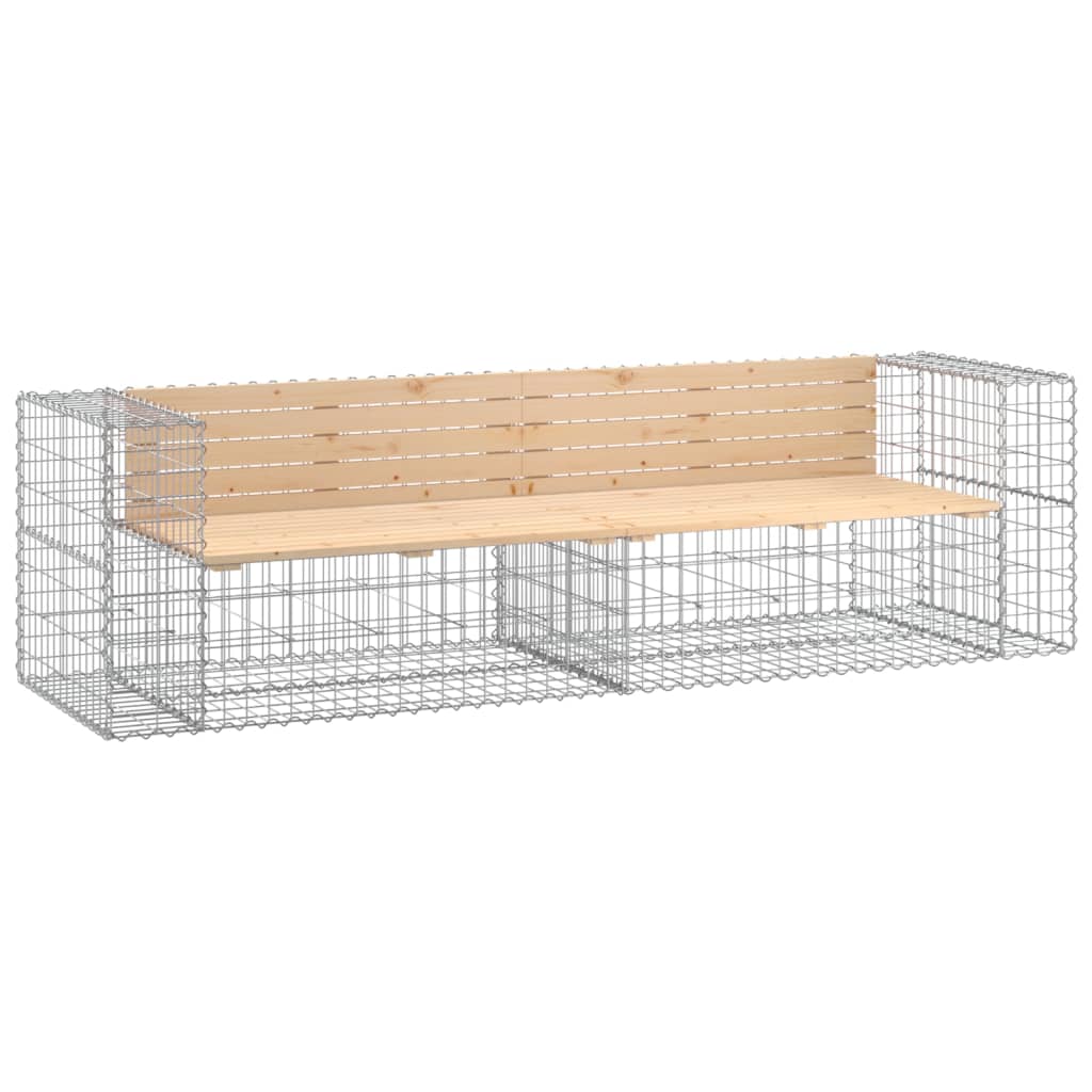 Bancă de grădină cu gabion, 244x71x65,5 cm, lemn masiv de pin