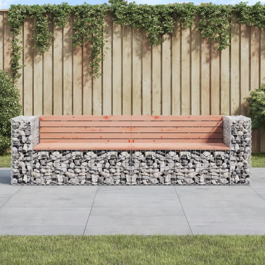 Bancă de grădină cu gabion, 244x71x65,5 cm, lemn masiv Douglas