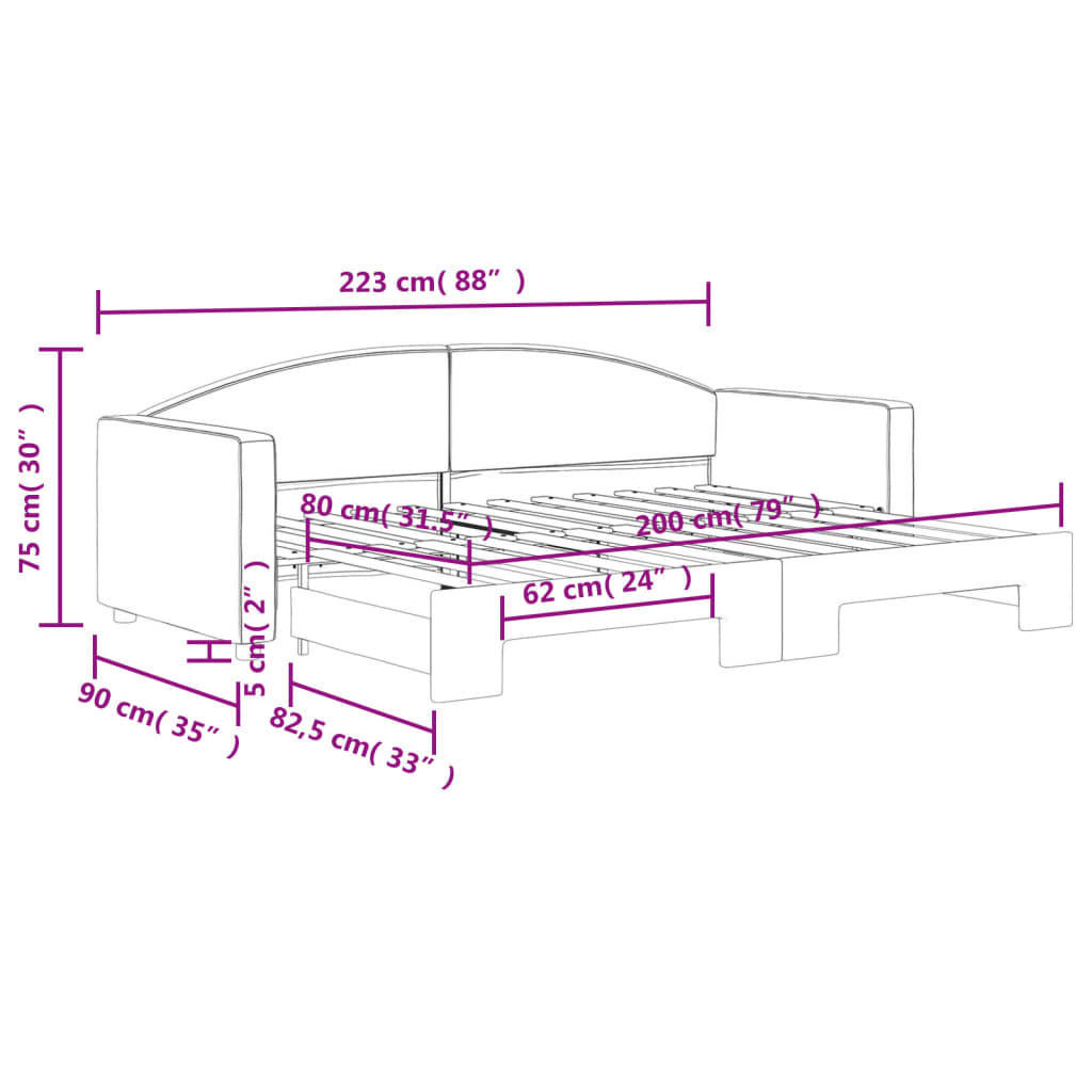 Pat de zi cu extensie, crem, 80x200 cm, textil