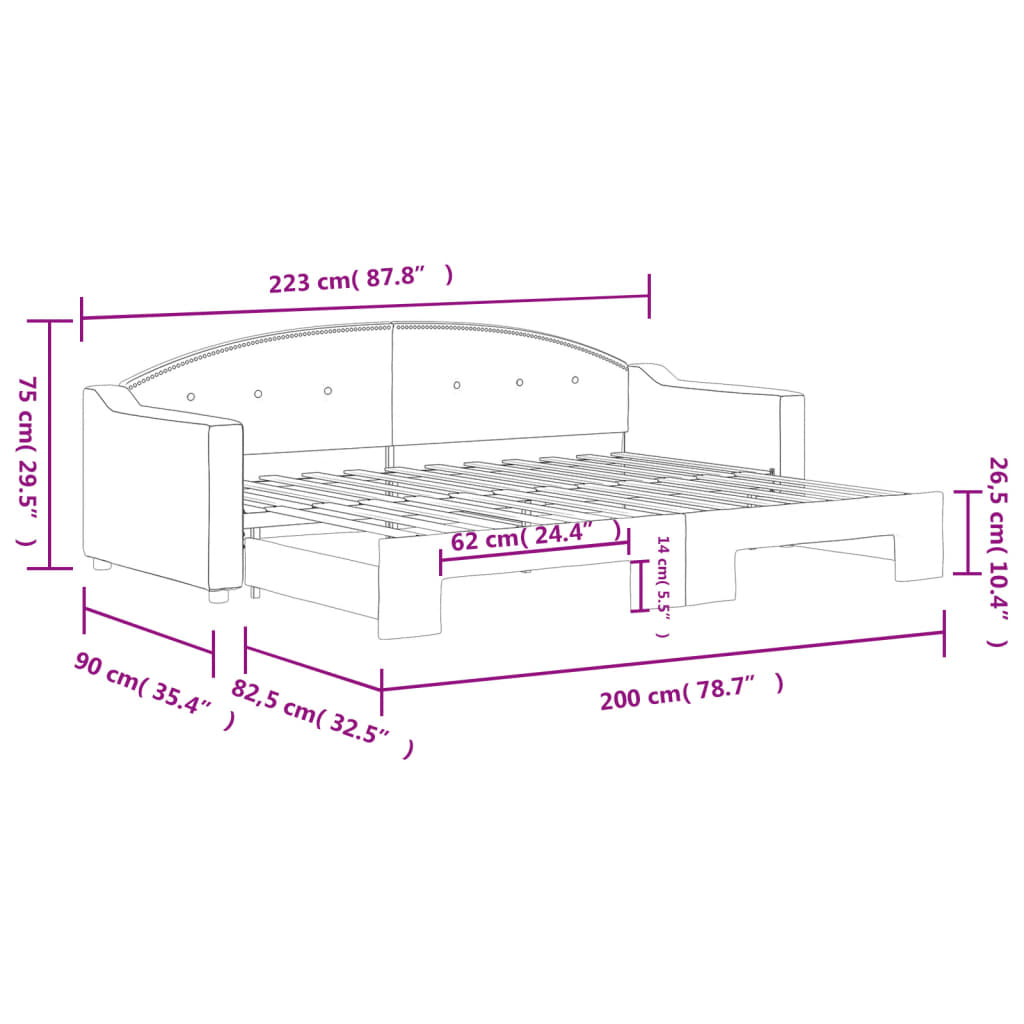 Pat de zi cu extensie, negru, 80x200 cm, textil