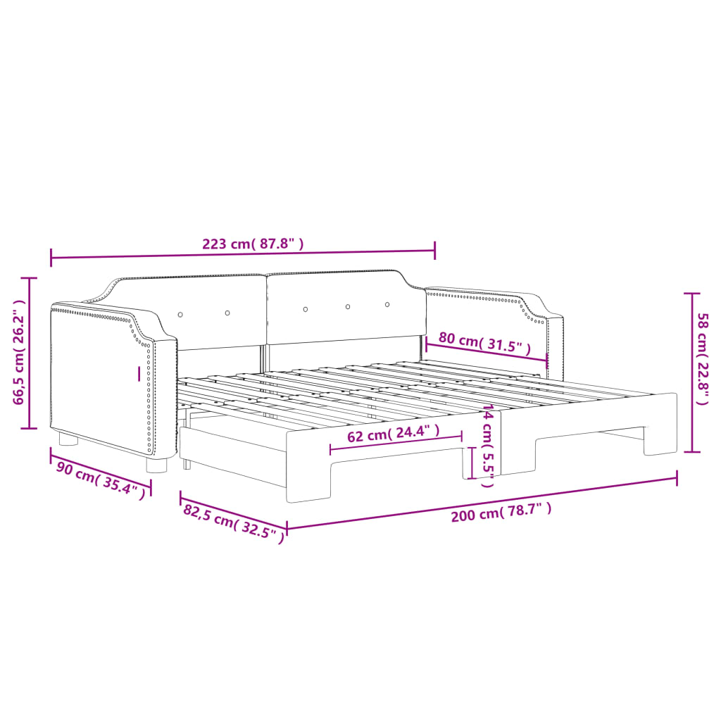 Pat de zi cu extensie, crem, 80x200 cm, textil