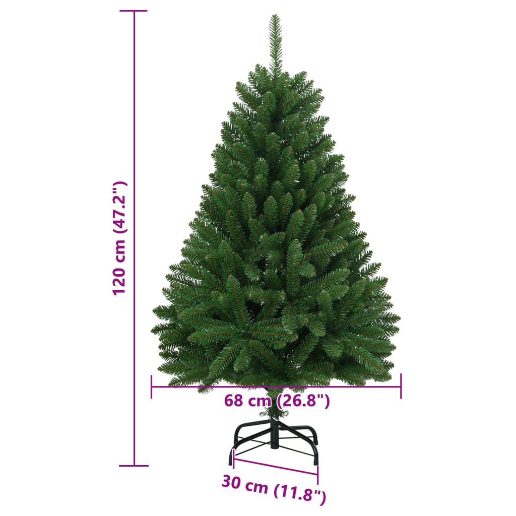 Brad de Crăciun artificial cu suport și balamale, verde, 120 cm