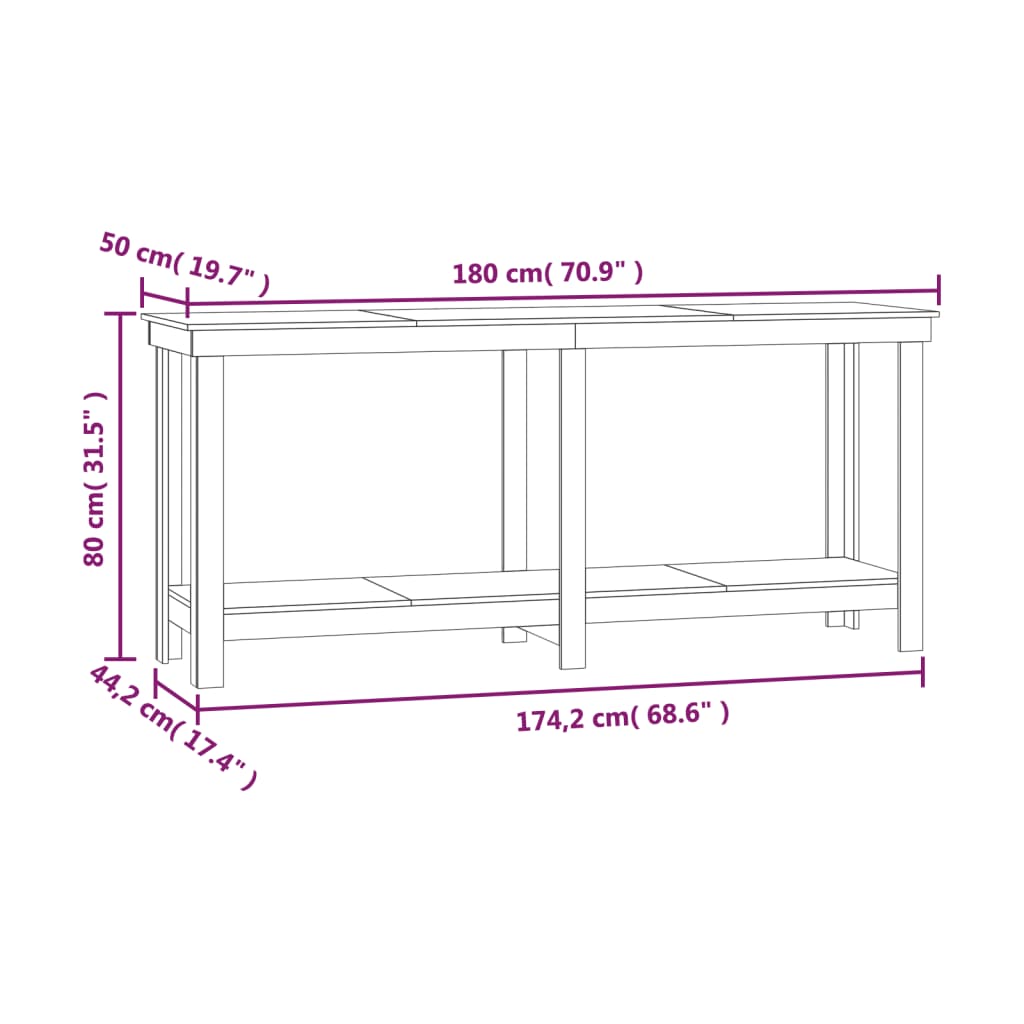 Banc de lucru, alb, 180x50x80 cm, lemn masiv pin