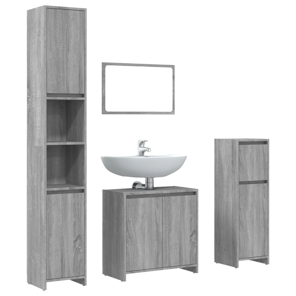 Set mobilier de baie, 4 piese, gri sonoma, lemn prelucrat