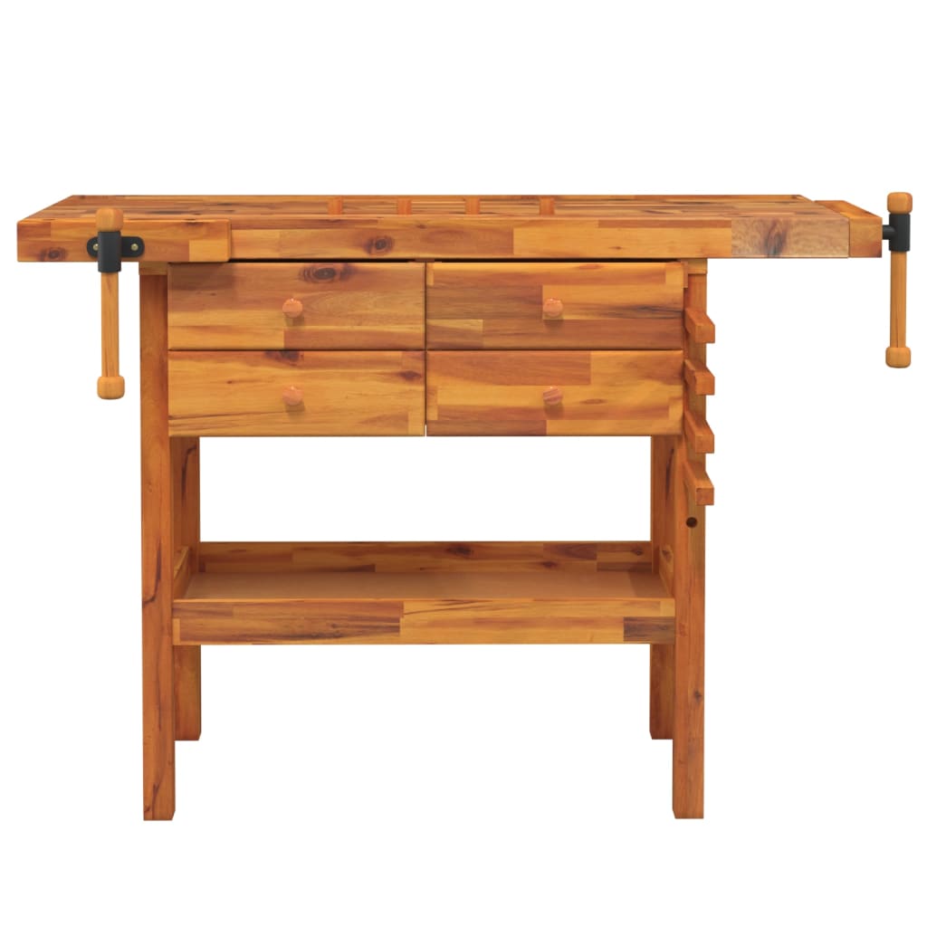 Banc de lucru cu sertare și menghine, 124x52x83 cm, lemn acacia