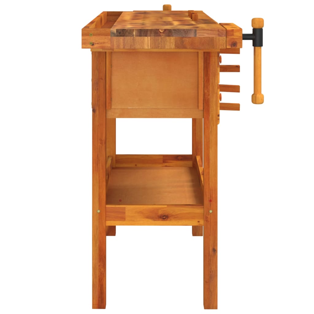 Banc de lucru cu sertare și menghine, 124x52x83 cm, lemn acacia