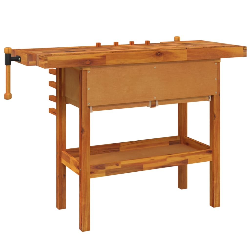 Banc de lucru cu sertare și menghine, 124x52x83 cm, lemn acacia