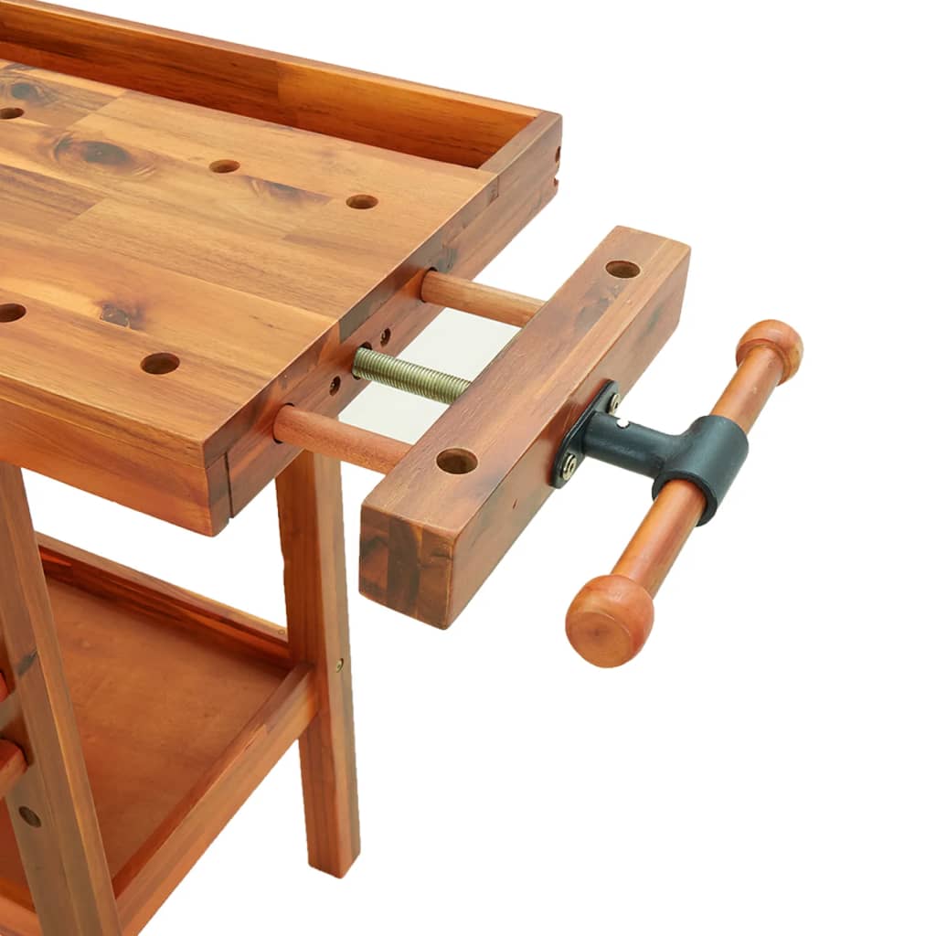 Banc de lucru cu sertare și menghine, 124x52x83 cm, lemn acacia
