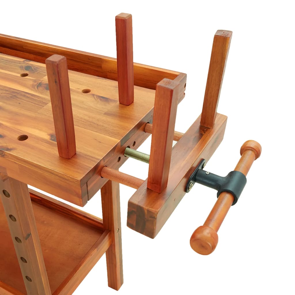 Banc de lucru cu sertare și menghine, 124x52x83 cm, lemn acacia