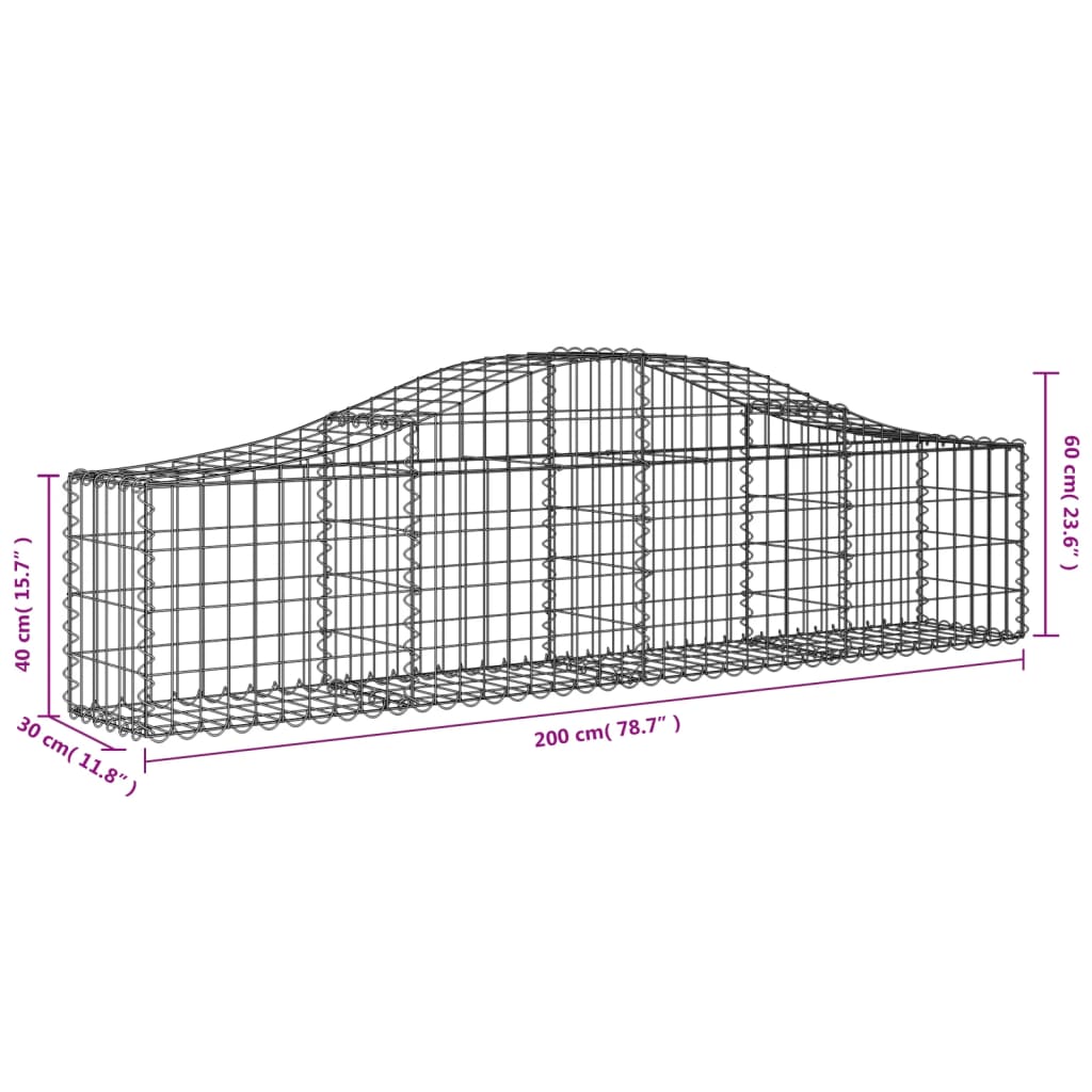 Coșuri gabion arcuite 3 buc, 200x30x40/60 cm, fier galvanizat