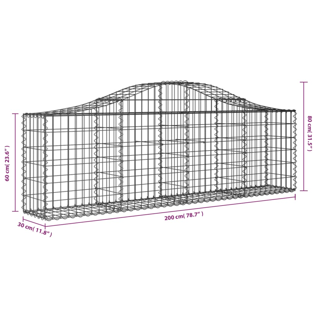 Coșuri gabion arcuite 2 buc, 200x30x60/80 cm, fier galvanizat