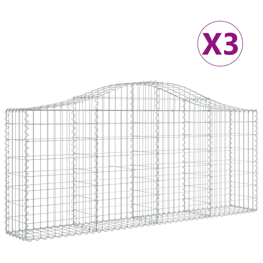 Coșuri gabion arcuite 3 buc, 200x30x80/100cm, fier galvanizat