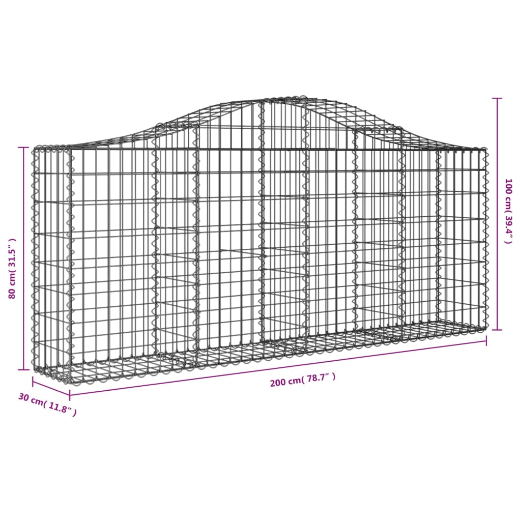 Coșuri gabion arcuite 3 buc, 200x30x80/100cm, fier galvanizat