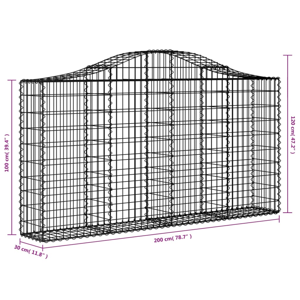 Coșuri gabion arcuite 2 buc, 200x30x100/120 cm fier galvanizat