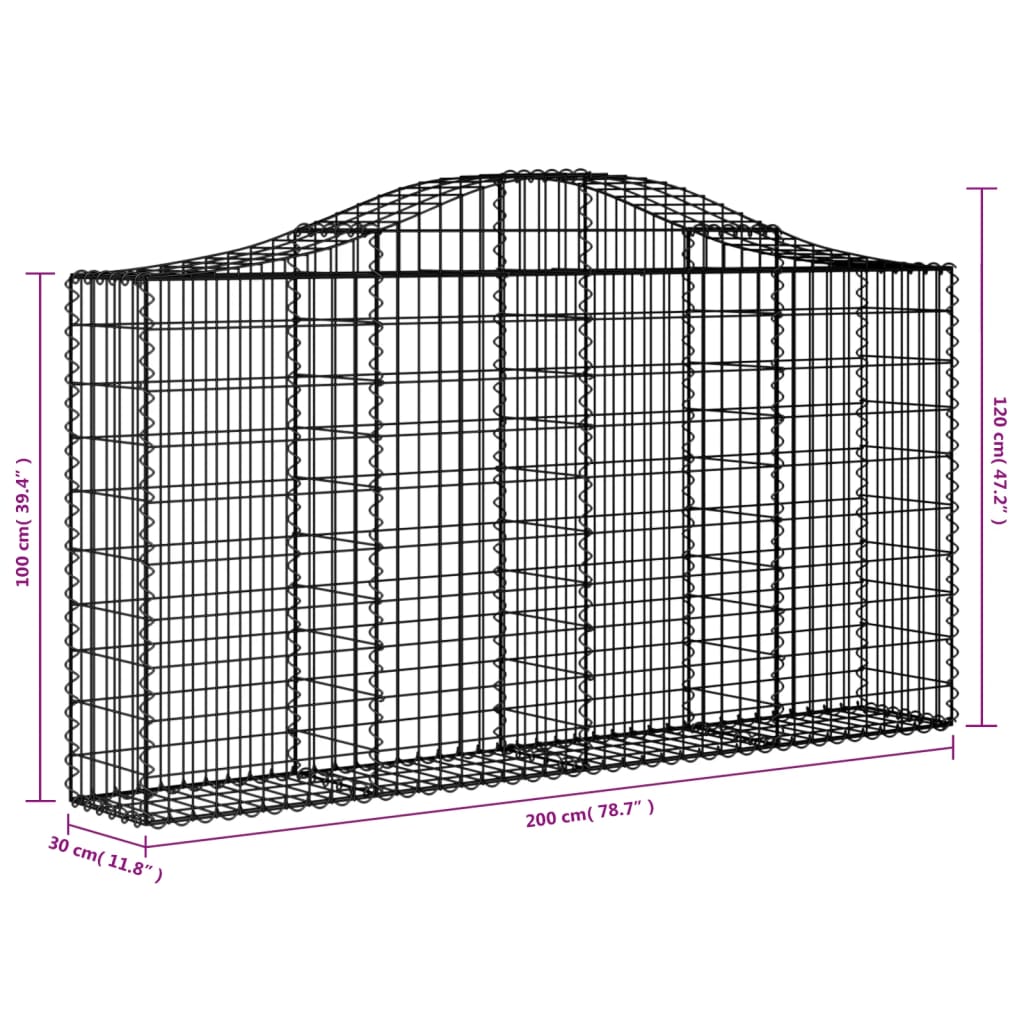 Coșuri gabion arcuite 3 buc, 200x30x100/120 cm fier galvanizat