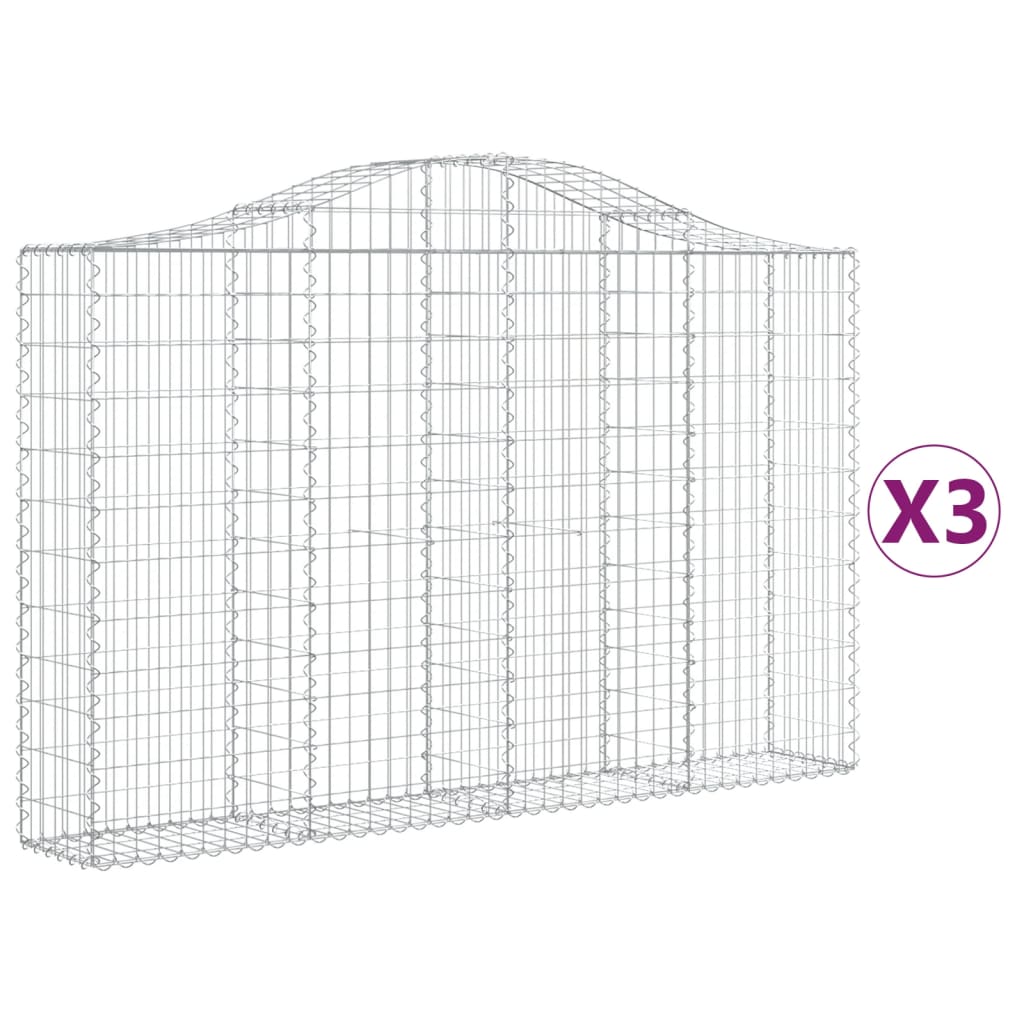 Coșuri gabion arcuite 3 buc, 200x30x120/140 cm, fier galvanizat