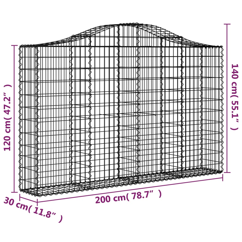 Coșuri gabion arcuite 3 buc, 200x30x120/140 cm, fier galvanizat