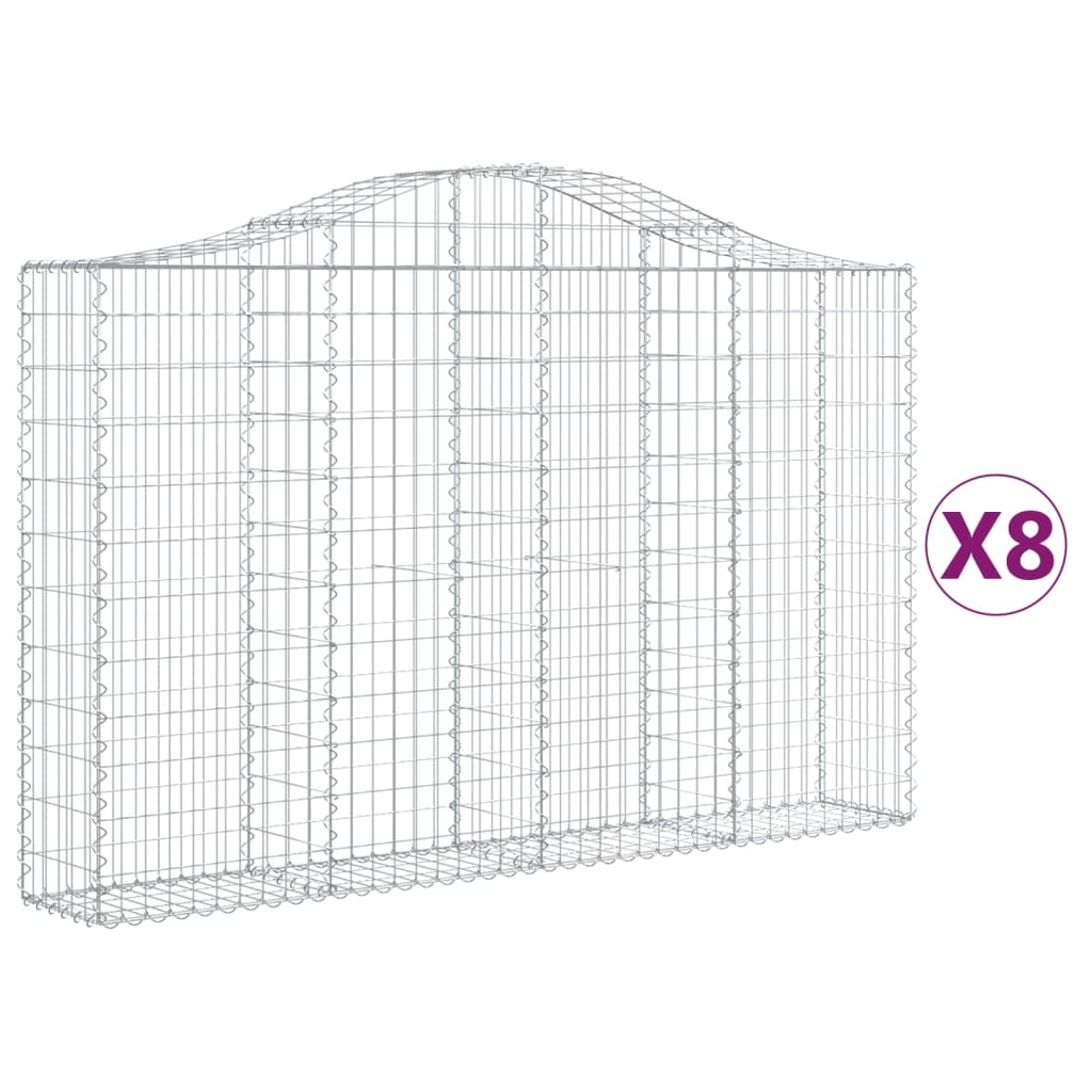 Coșuri gabion arcuite 8 buc, 200x30x120/140 cm, fier galvanizat