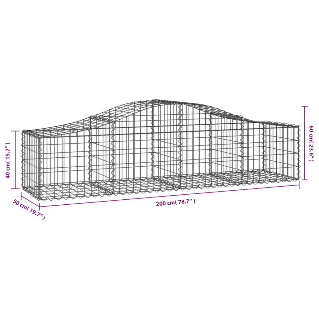 Coșuri gabion arcuite 2 buc, 200x50x40/60 cm, fier galvanizat