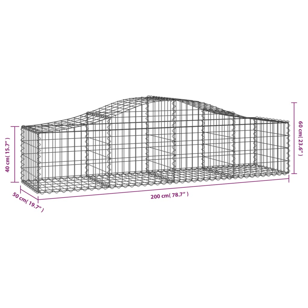 Coșuri gabion arcuite 9 buc, 200x50x40/60 cm, fier galvanizat