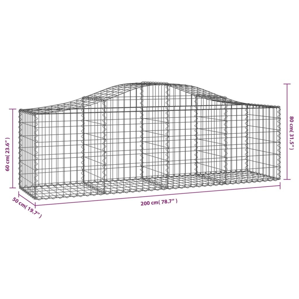 Coșuri gabion arcuite 6 buc, 200x50x60/80 cm, fier galvanizat