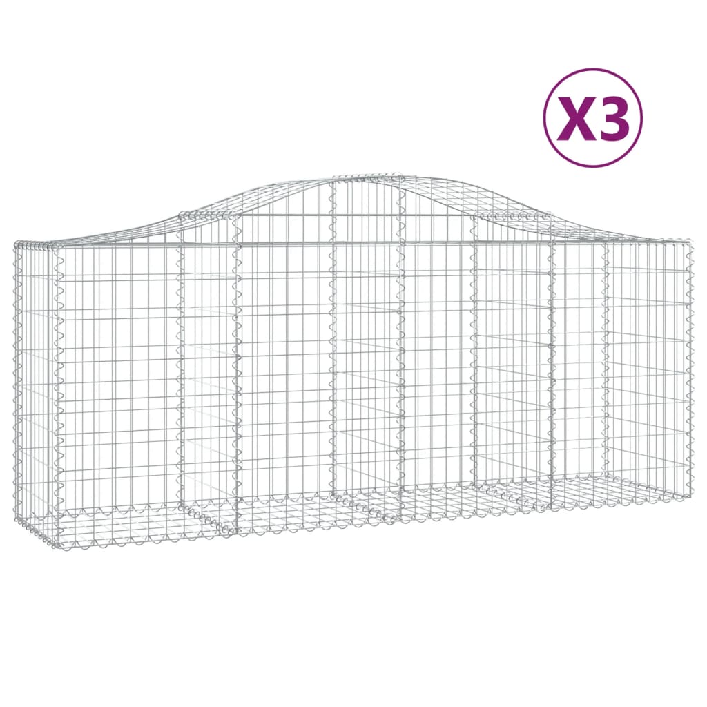 Coșuri gabion arcuite 3 buc, 200x50x80/100 cm, fier galvanizat