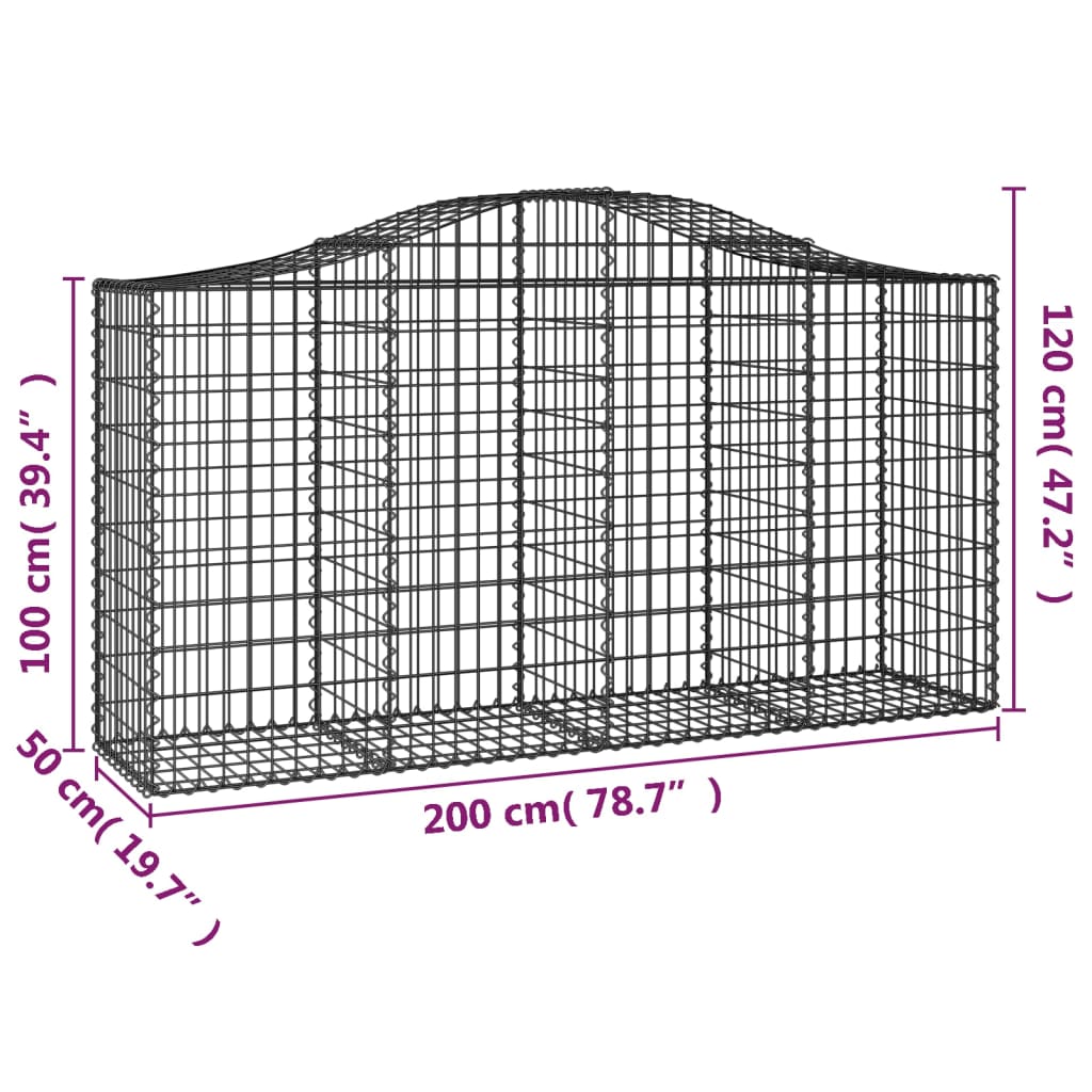 Coșuri gabion arcuite 3 buc, 200x50x100/120 cm fier galvanizat