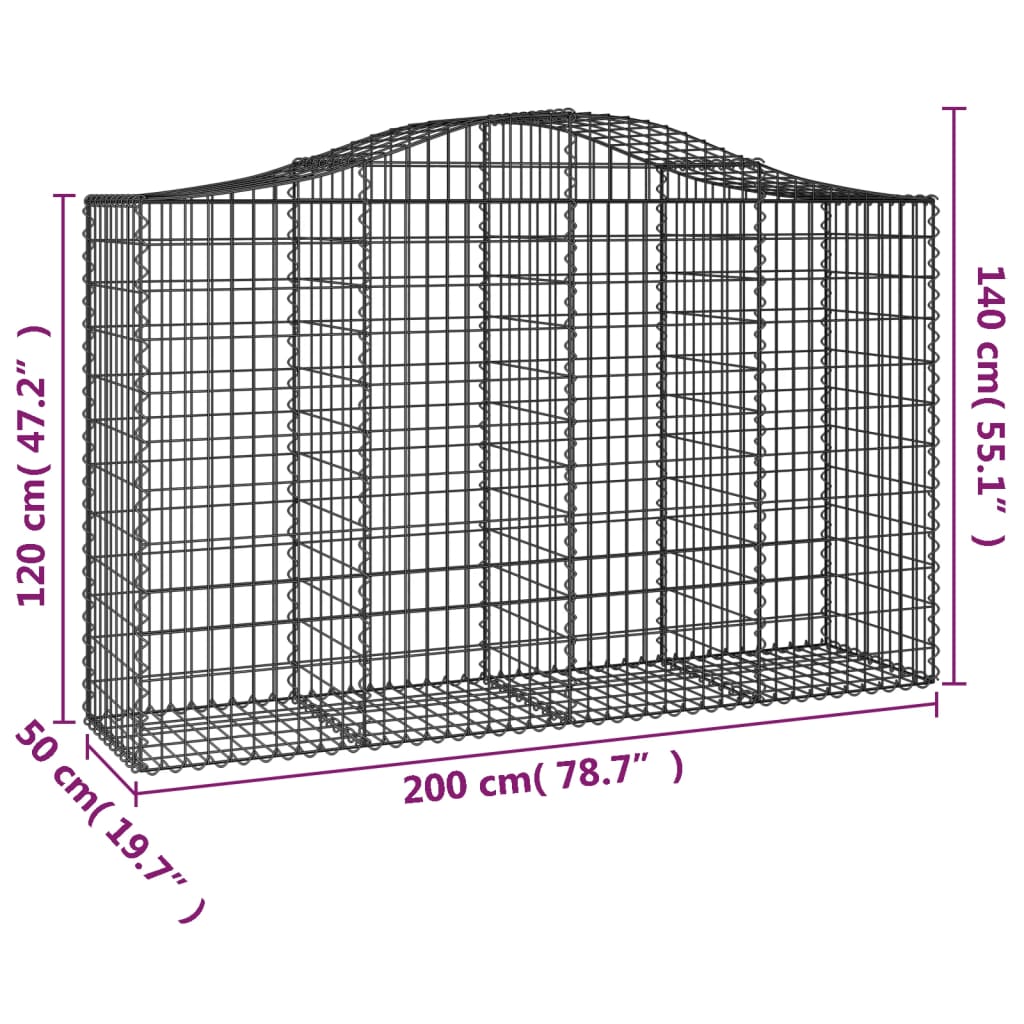 Coșuri gabion arcuite 2 buc, 200x50x120/140 cm, fier galvanizat