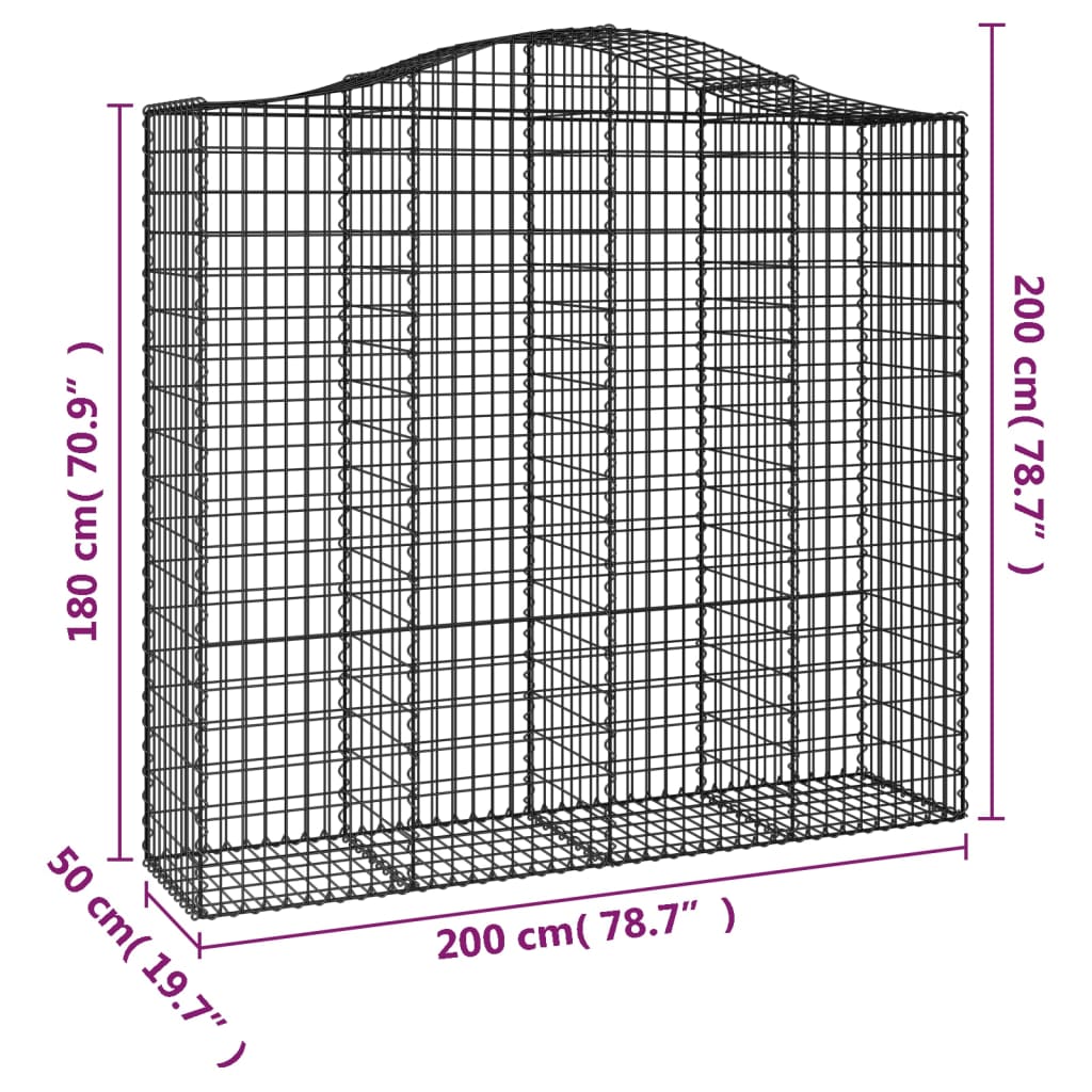 Coșuri gabion arcuite 2 buc, 200x50x180/200 cm, fier galvanizat