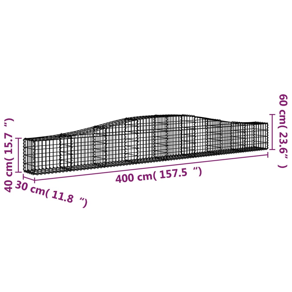 Coșuri gabion arcuite 2 buc, 400x30x40/60 cm, fier galvanizat