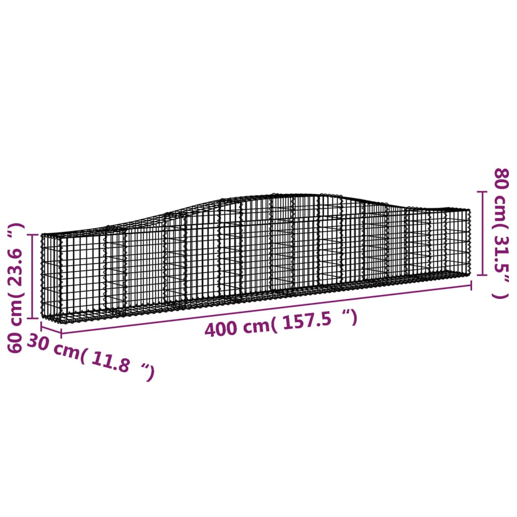 Coșuri gabion arcuite 2 buc, 400x30x60/80 cm, fier galvanizat