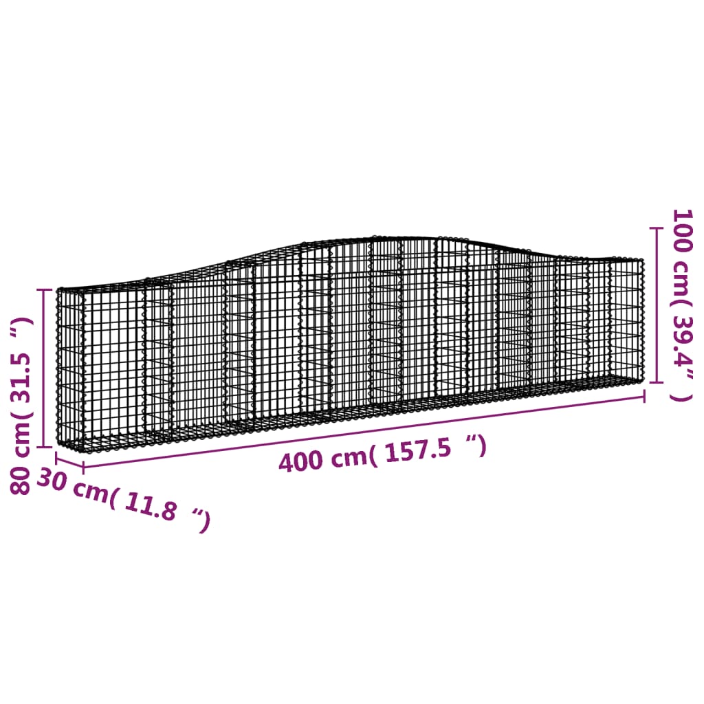 Coșuri gabion arcuite 3 buc, 400x30x80/100 cm, fier galvanizat