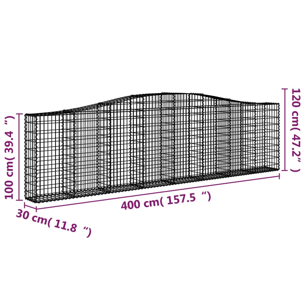 Coșuri gabion arcuite 2 buc, 400x30x100/120 cm fier galvanizat