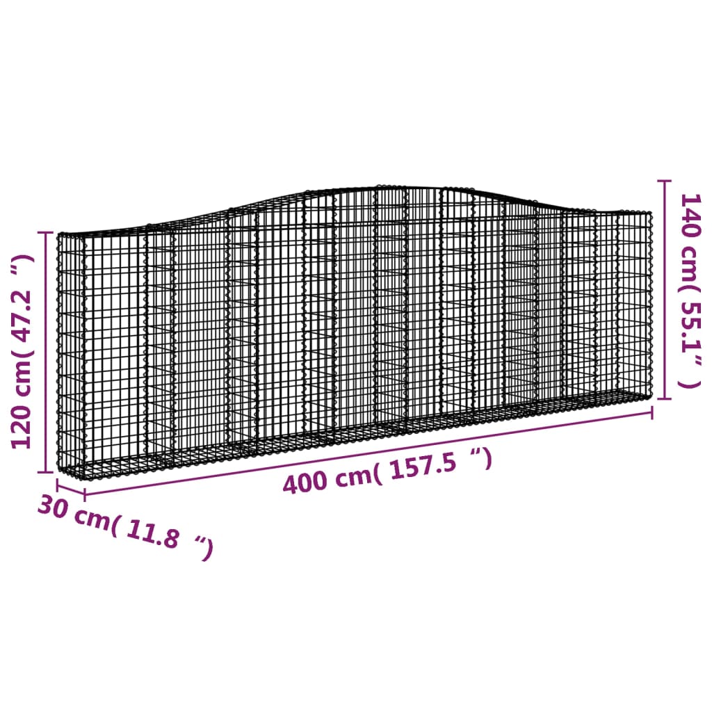 Coșuri gabion arcuite 2 buc. 400x30x120/140cm fier galvanizat