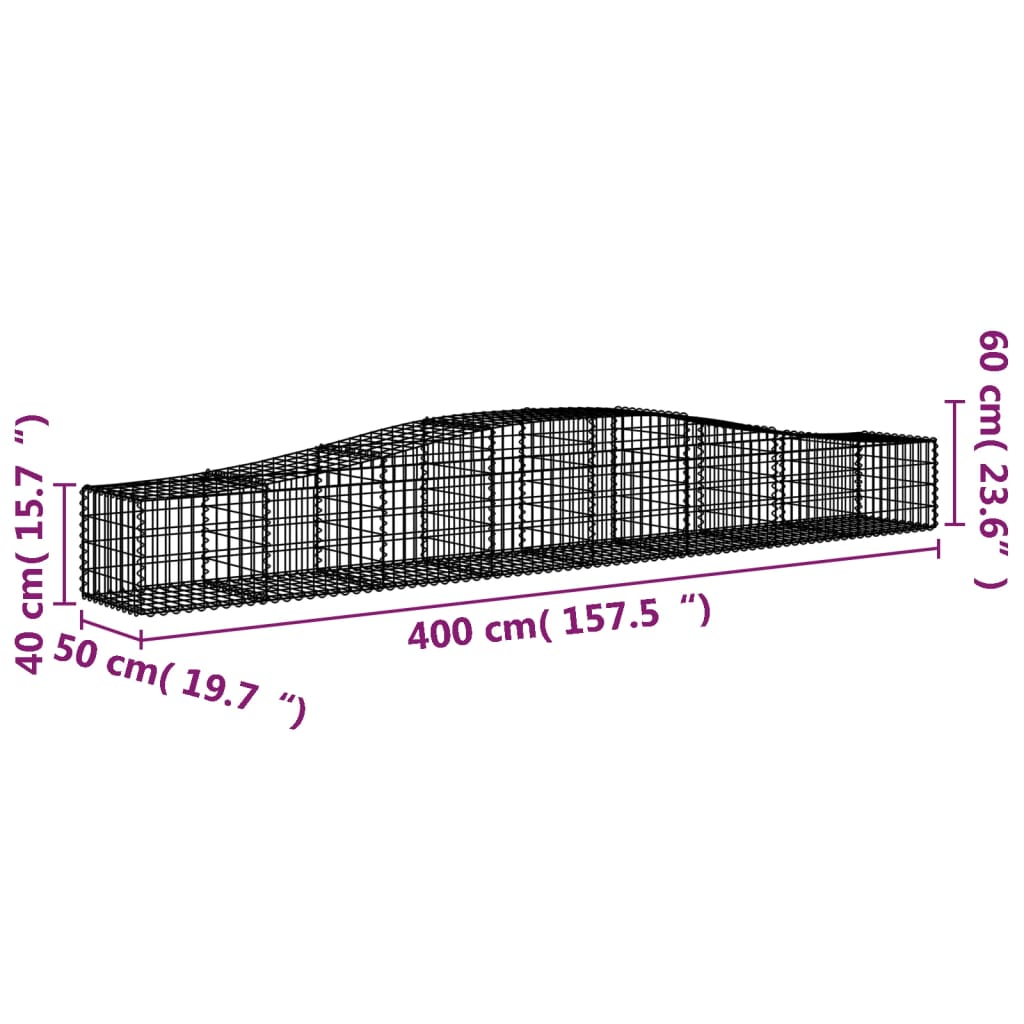 Coșuri gabion arcuite 2 buc, 400x50x40/60 cm, fier galvanizat