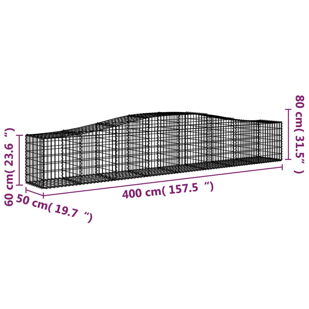 Coșuri gabion arcuite 3 buc, 400x50x60/80 cm, fier galvanizat