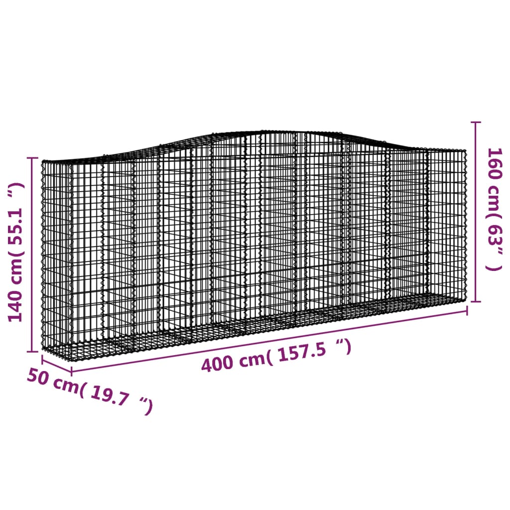 Coșuri gabion arcuite 3 buc, 400x50x140/160 cm, fier galvanizat