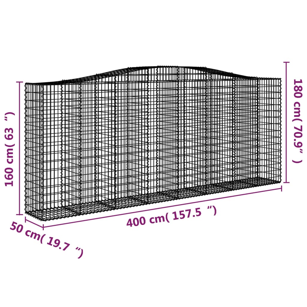 Coșuri gabion arcuite 2 buc. 400x50x160/180 cm, fier galvanizat