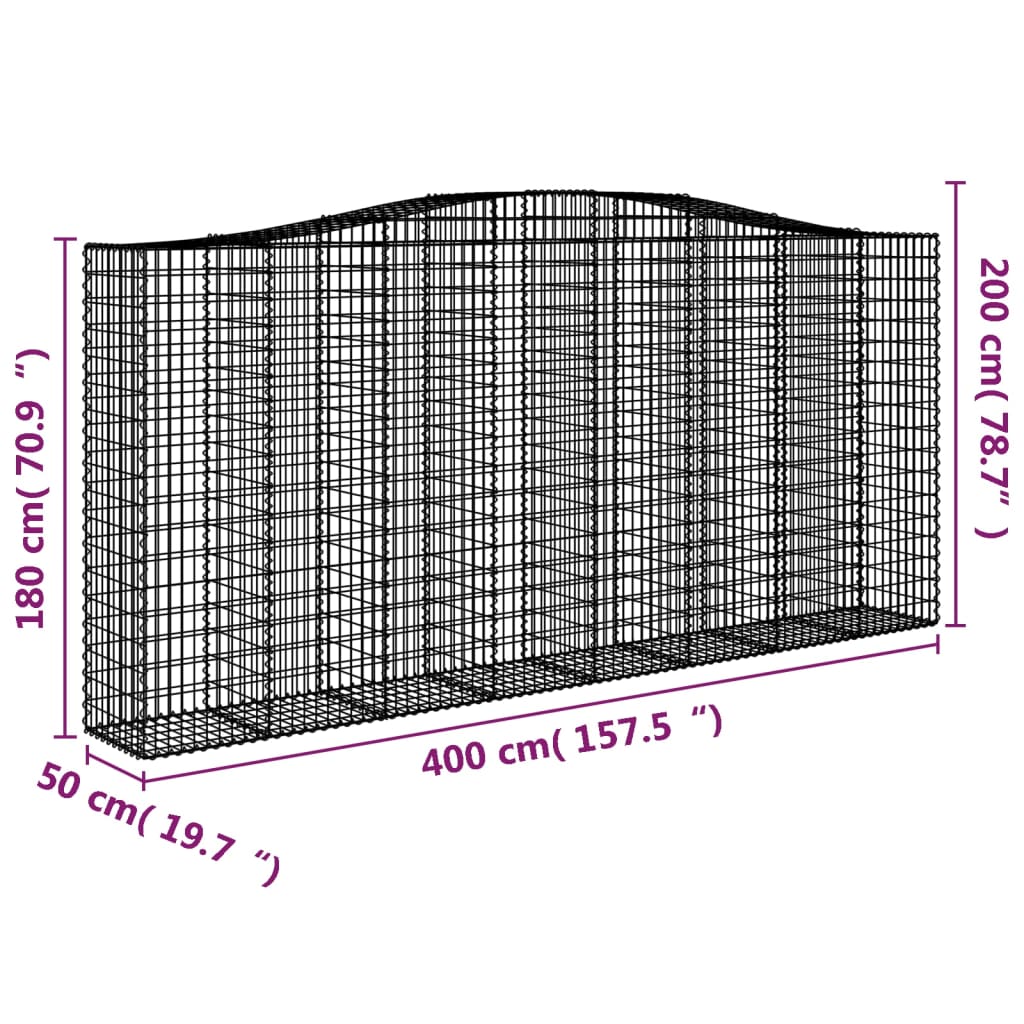 Coșuri gabion arcuite 2 buc, 400x50x180/200 cm, fier galvanizat