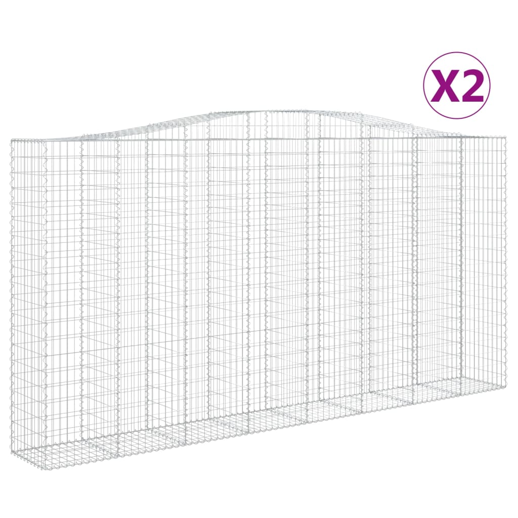 Coșuri gabion arcuite, 2 buc 400x50x200/220 cm, fier galvanizat